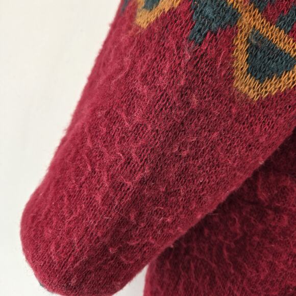 Vintage Alafoss 100% Wool Coat Icelandic Medium Oversized Aztec Southwestern Red - Picture 4 of 14